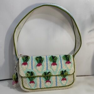 Viral beaded bag Chic Embroidered Cream and Green Shoulder Bag